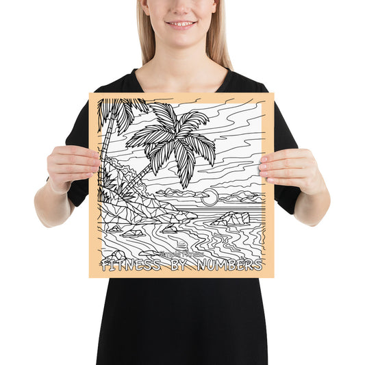 Beach Scene "Fitness by Numbers" Color In Plan