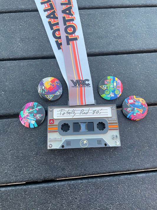 Totally Rad 80s Challenge Medal & Buttons Bundle