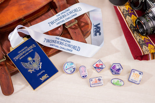 Last Chance: The Amazing 7 Wonders of the World Fitness Challenge Medal & Pins Bundle