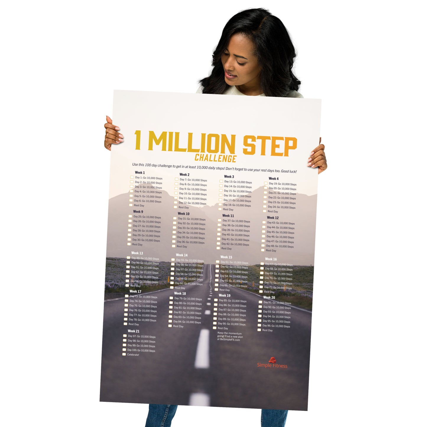 One Million Step Challenge Tracker Poster - Weekly